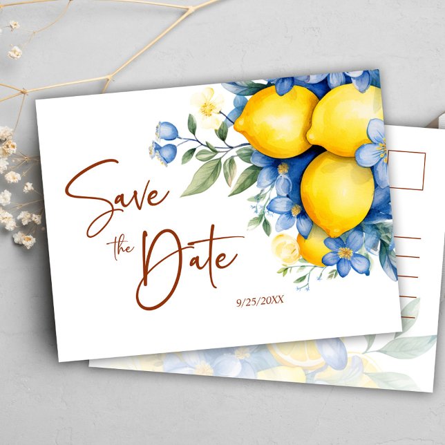Carte Postale Faire-part Mariage Élégant Moderne Fleur Lemon (Floral Elegant Modern Lemon Wedding Announcement Postcard)