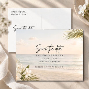 Carte Postale Faire-part Mariage Elégant sur la Plage Côtière, Enregistrez 