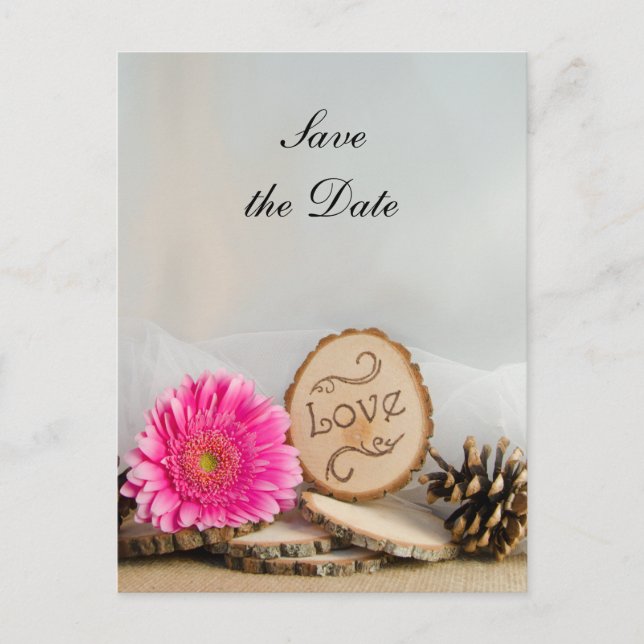 Carte Postale Faire-part Mariage en bois rose rustique Sauvez la date (Devant)