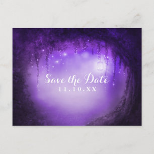Carte Postale Faire-part Mariage en forêt enchantée violette Enregistrez la