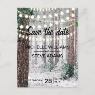 Carte Postale Faire-part Mariage en forêt enneigée en hiver - Enregistrez l