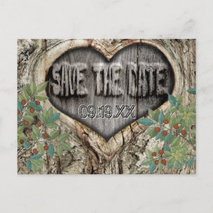 Carte Postale Faire-part Mariage en forêt Rustique Cœur dans l'arbre Enregi