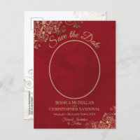 Mariage en rouge et dentelle dorée, ovale avec pho