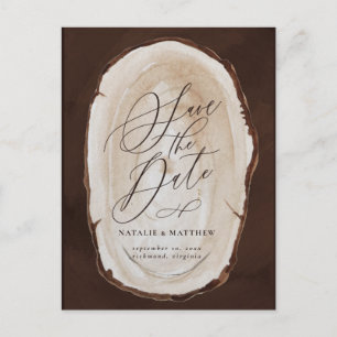 Carte Postale Faire-part Mariage en tranches de bois rustique enregistrer l