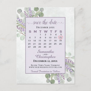Carte Postale Faire-part Mariage Enregistrer la date Calendrier Eucalyptus 