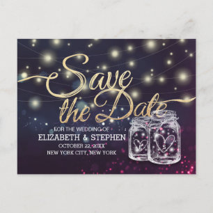 Carte Postale Faire-part Mariage Enregistrer La Date Chic Mason Jar Lumière