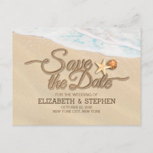 Carte Postale Faire-part Mariage Enregistrer La Date Été Sandy Beach Starfi