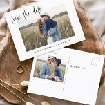Carte Postale Faire-part Mariage Enregistrer la date Photo Minimaliste simp<br><div class="desc">Mariage Sauvegardez les Cartes de Date qui ont une photo sur le devant et le dos. Les cartes Save the Date contiennent une typographie de script moderne,  lettrée à la main,  qui sont élégantes,  simples et modernes à utiliser après que vous minimaliste simple célébration de mariage.</div>