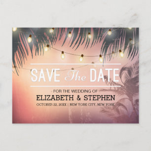 Carte Postale Faire-part Mariage Enregistrer La Date Summer Beach Palm Tree