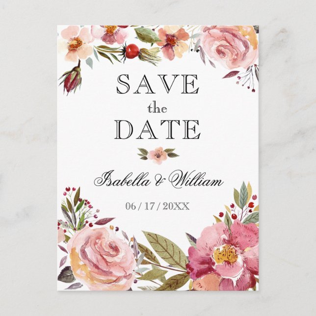 Carte Postale Faire-part Mariage Été Bohème Fleurs Sauvages Save the Date (Devant)