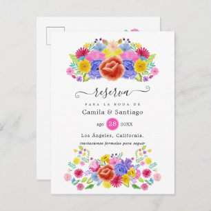 Carte Postale Faire-part Mariage Fiesta Floral Espagnol Enregistrer la date