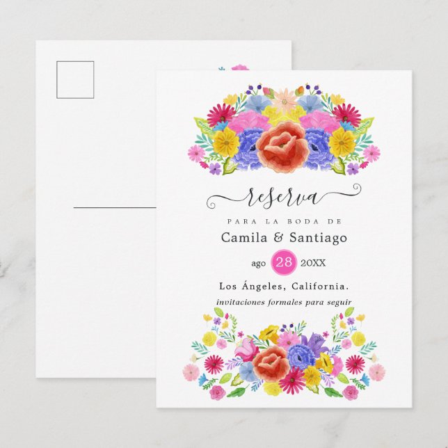Carte Postale Faire-part Mariage Fiesta Floral Espagnol Enregistrer la date (Devant / Derrière)