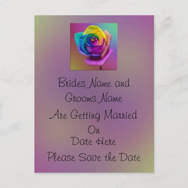 Carte Postale Faire-part Mariage Fleur Rose Arc-en-ciel Enregistrer la date (Devant)