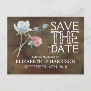 Carte Postale Faire-part Mariage fleur sauvage En Bois De Chêne Enregistrer