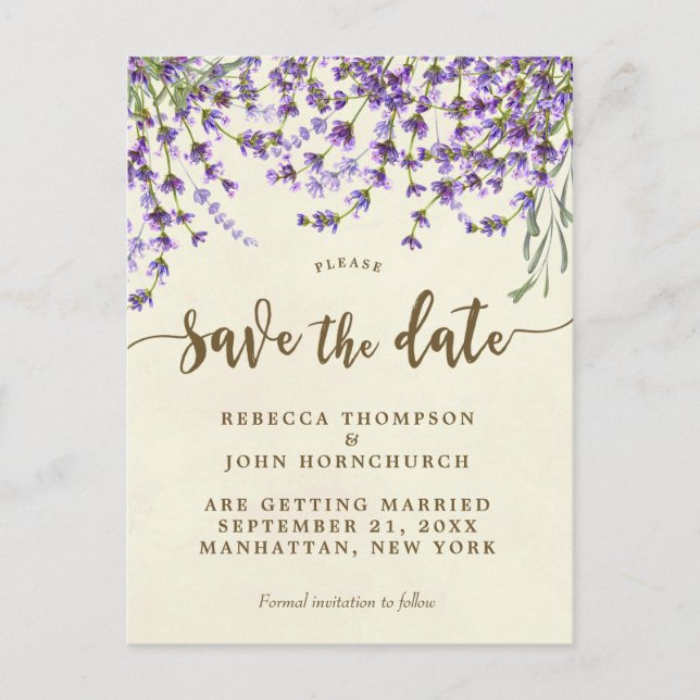 Carte Postale Faire-part mariage fleuri de boho lavender enregistrer la dat (Devant)