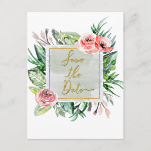 Carte Postale Faire-part Mariage Fleurs Aquarelle Moderne Enregistrer la Da