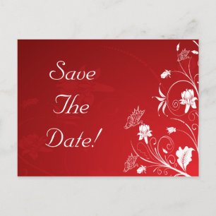 Carte Postale Faire-part Mariage Fleurs Rouges et Blanches Modernes Enregis