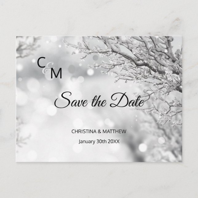 Carte Postale Faire-part Mariage Flocons de Neige SAVE THE DATE (Devant)