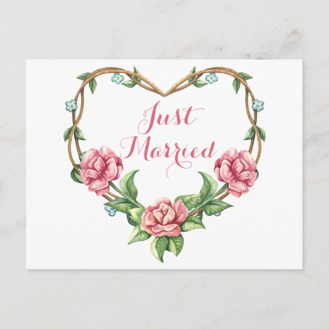 Carte Postale Faire-part Mariage floral aquarelle rose rose mariage (Devant)