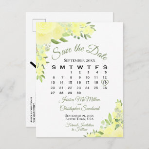 Carte Postale Faire-part Mariage floral Boho jaune Enregistrer le calendrie