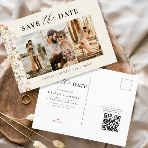 Carte Postale Faire-part Mariage Floral Fleur sauvage de code QR