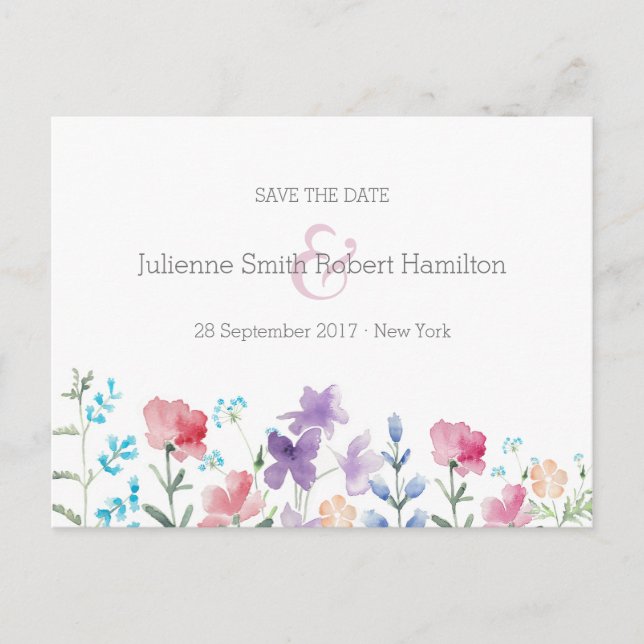 Carte Postale Faire-part Mariage floral fleur sauvage Enregistrer la date C (Devant)
