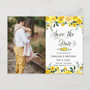 Carte Postale Faire-part Mariage floral jaune d'été enregistrer la date