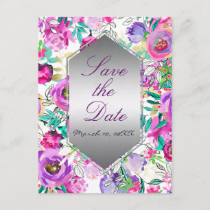 Carte Postale Faire-part Mariage floral moderne rose violet Enregistrer la 