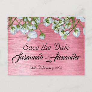 Carte Postale Faire-part Mariage floral rose et blanc moderne Enregistrer l