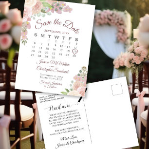 Carte Postale Faire-part Mariage floral rose vif Enregistrer le calendrier