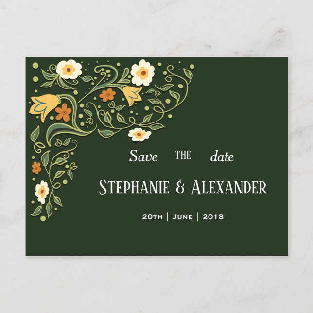Carte Postale Faire-part Mariage floral vert Enregistrer la date (Devant)