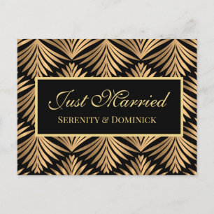 Carte Postale Faire-part Mariage Gatsby Or Noir Vintage Just Married