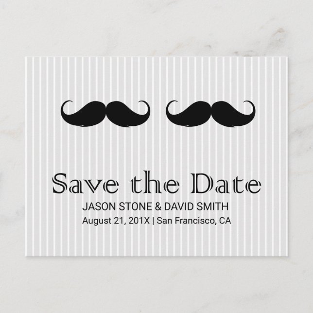 Carte Postale Faire-part Mariage gay double moustache Enregistrer la date (Devant)