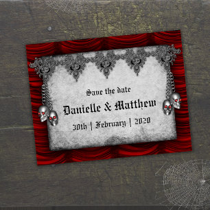 Carte Postale Faire-part Mariage gothique rouge Enregistrer la date