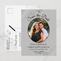 Mariage gris argenté en dentelle Save the Date ova