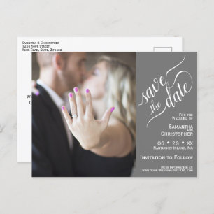 Carte Postale Faire-part Mariage gris Enregistrer la date Photo & Calligrap