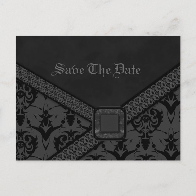 Carte Postale Faire-part Mariage gris et noir Goth Lace (Devant)