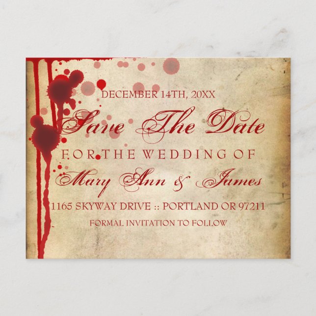 Carte Postale Faire-part Mariage Halloween Vampire Sauver La Date Faux Sang (Devant)