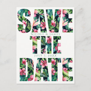 Carte Postale Faire-part Mariage Hawaïen Floral Tropical Enregistrez la Dat