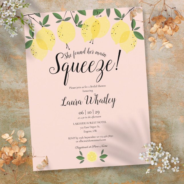 Carte Postale Faire-part Mariage Main Squeeze Lemon Blush Rose (Main Squeeze Lemon Blush Pink Bridal Shower Announcement Postcard)