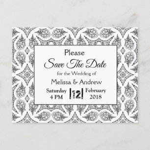 Carte Postale Faire-part Mariage Mandala noir et blanc Enregistrer la date