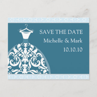 Carte Postale Faire-part Mariage mariée Enregistrer la date harmonie bleue