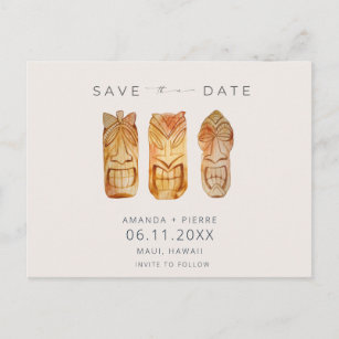 Carte Postale Faire-part Mariage Masque Hawaii Tiki Sauvez les dates