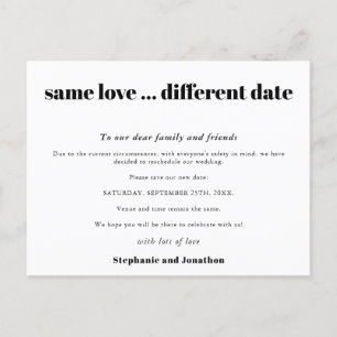Carte Postale Faire-part Mariage Même Amour Date Différente Texte Noir Simp