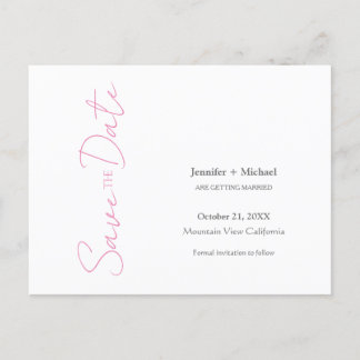 Carte Postale Faire-part Mariage Minimaliste Calligraphie Rose Blanc