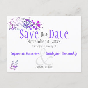 Carte Postale Faire-part Mariage minimaliste Mariage de baies Magenta