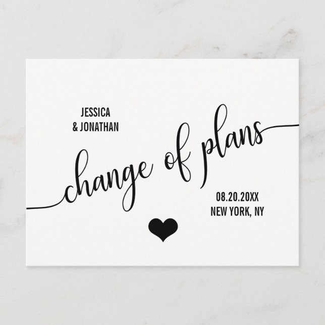 Carte Postale Faire-part Mariage moderne CHANGER LA DATE PLANS REPORTER (Devant)