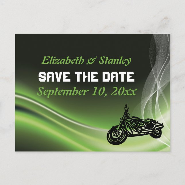 Carte Postale Faire-part Mariage moto/moto verte Enregistrer la date (Devant)