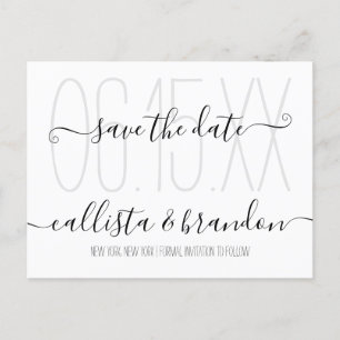 Carte Postale Faire-part Mariage noir blanc minimal Élégant Enregistrer la
