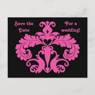 Carte Postale Faire-part Mariage noir rose save the date damassé